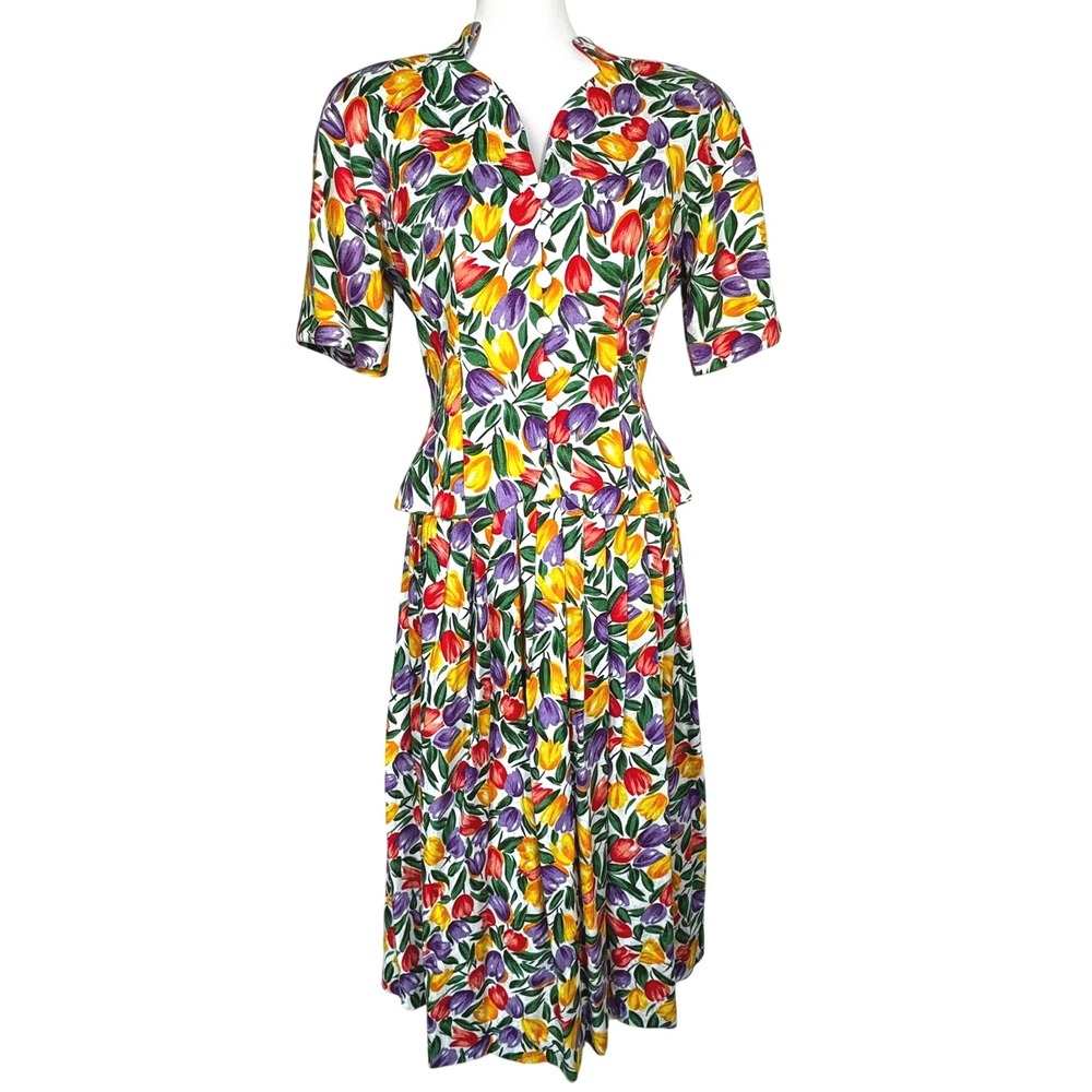 RONNIE HELLER Woman's 6 Vintage Saks Fifth Avenue Floral Tulip 2 Piece Skirt Set